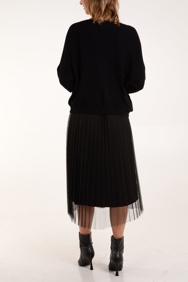 Qed London Tulle Dress & Texture Batwing Jumper Set