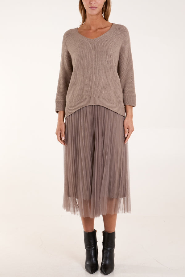 qed london Tulle Dress & Texture Batwing Jumper Set
