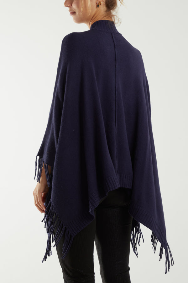 Qed London Turtle Neck Fringed Poncho