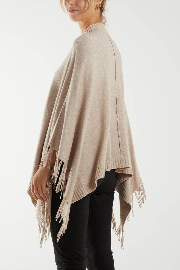Qed London Turtle Neck Fringed Poncho