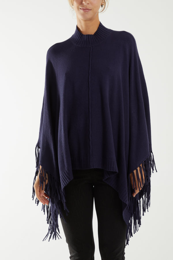 qed london Turtle Neck Fringed Poncho