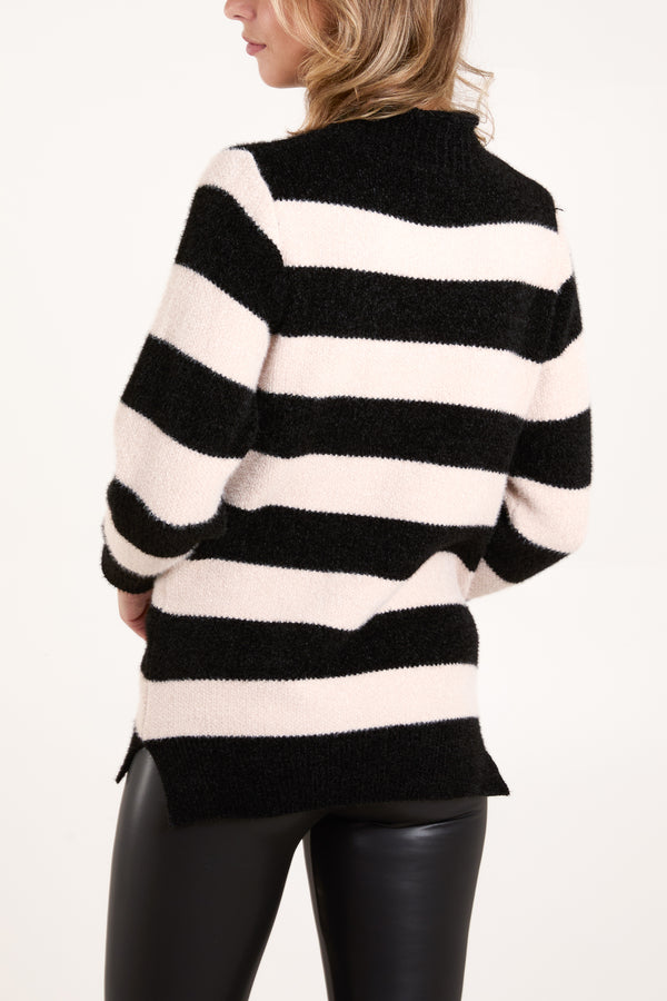 Qed London Turtle Neck Striped Soft Knit Jumper