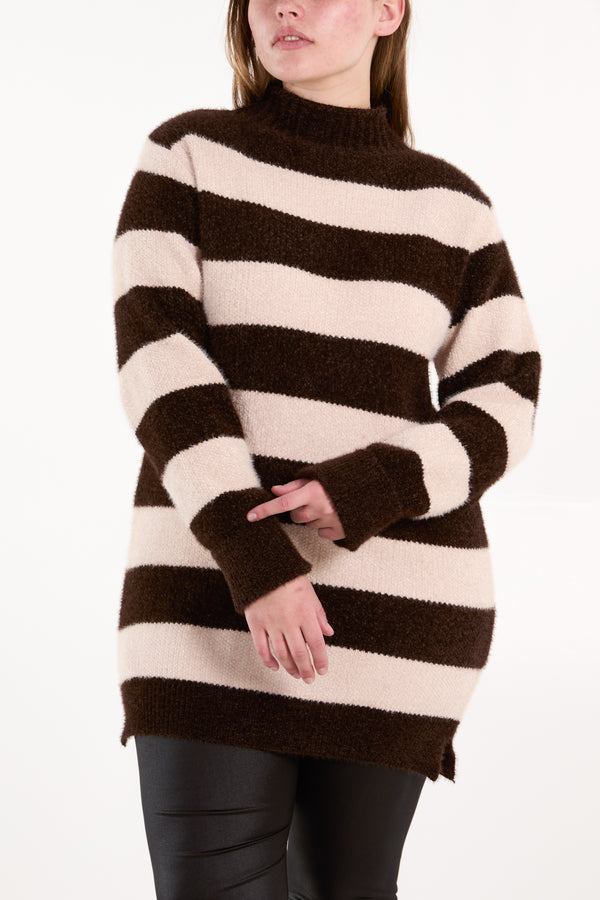Qed London Turtle Neck Striped Soft Knit Jumper