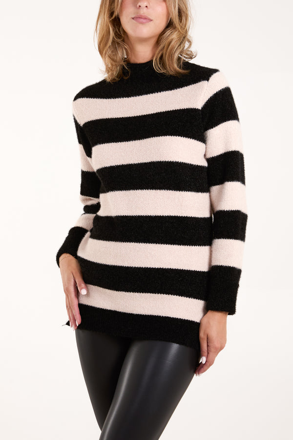 qed london Turtle Neck Striped Soft Knit Jumper