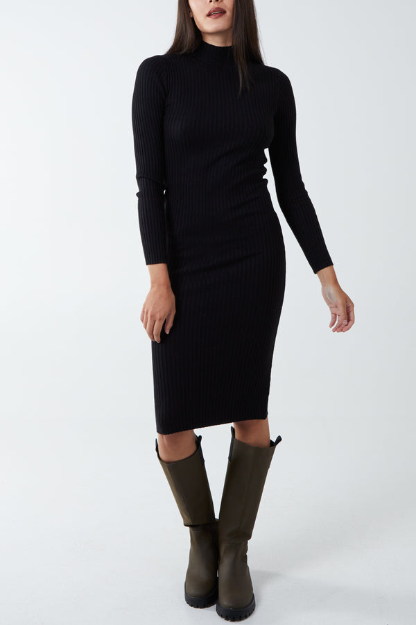 qed london Turtleneck Ribbed Bodycon Dress