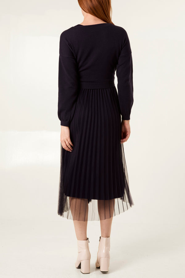 Qed London Twisted Front Jumper & Tulle Midi Dress