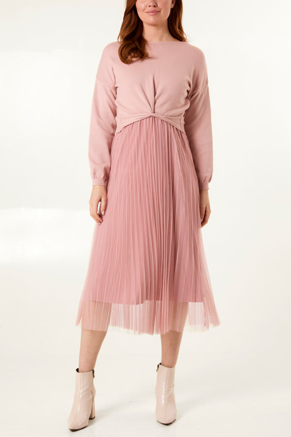 Qed London Twisted Front Jumper & Tulle Midi Dress