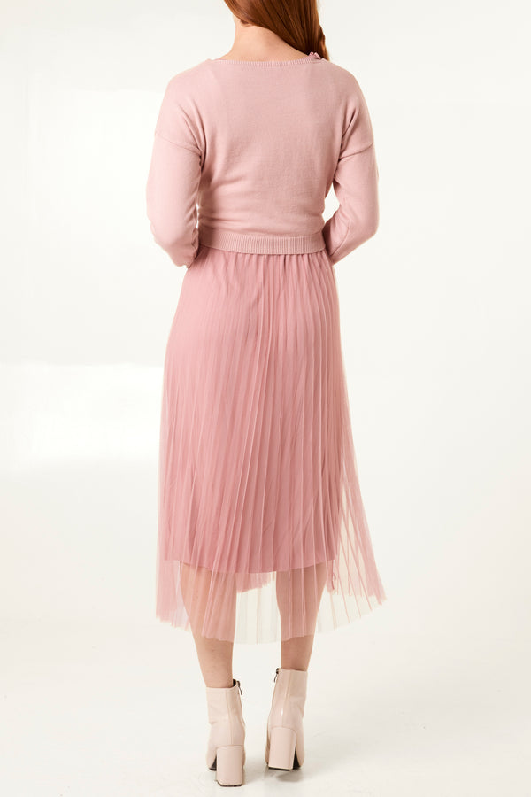 Qed London Twisted Front Jumper & Tulle Midi Dress