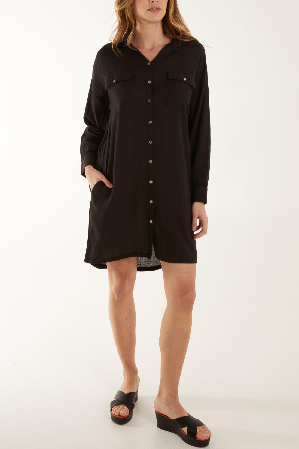 Qed London Utility Button Through Shirt Dress