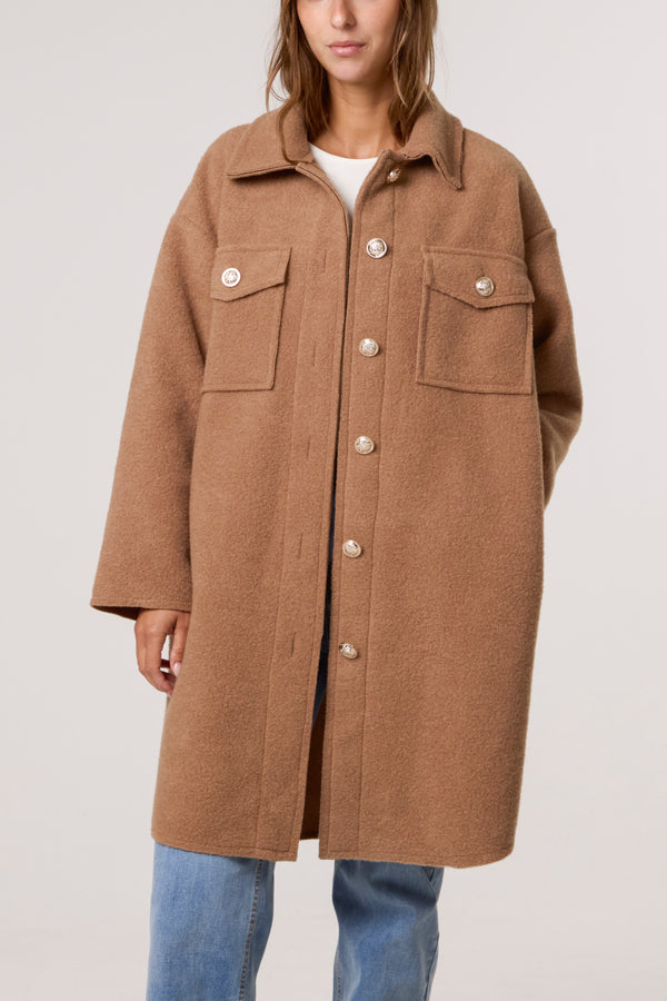 Qed London Utility Pockets Wool-Like Coat