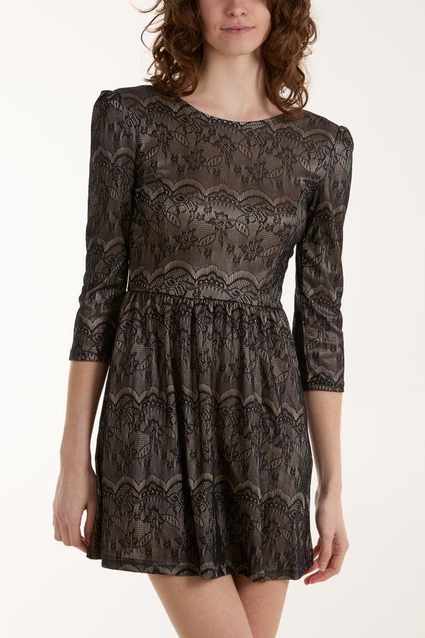 Qed London V Bow Back Lace Dolly Mini Dress