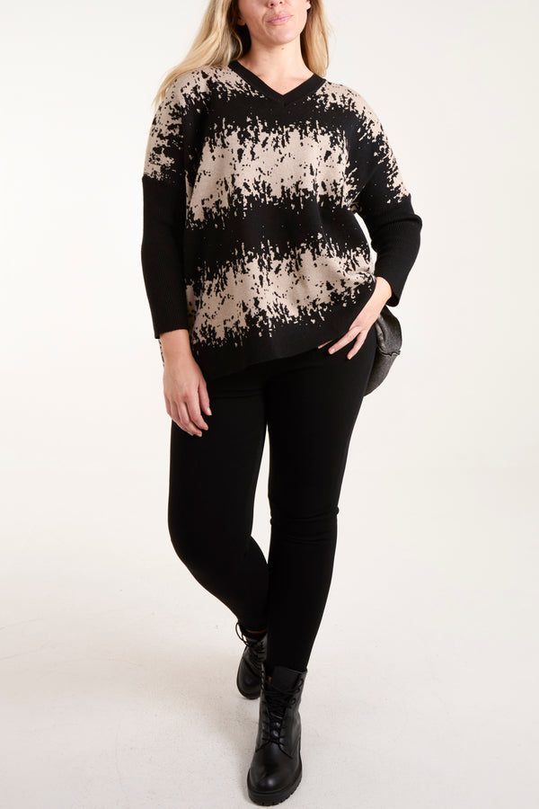 Qed London V-Neck Abstract Animal Print Jumper