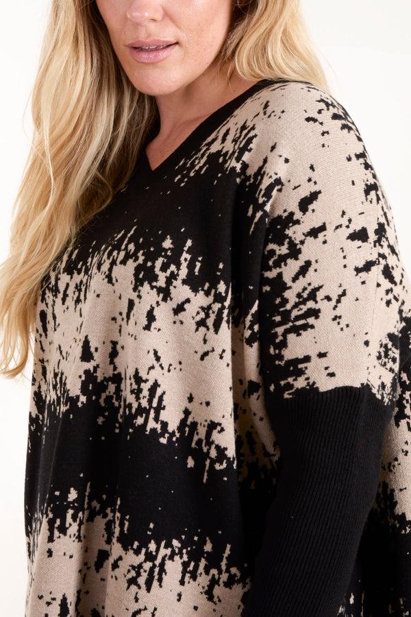 Qed London V-Neck Abstract Animal Print Jumper