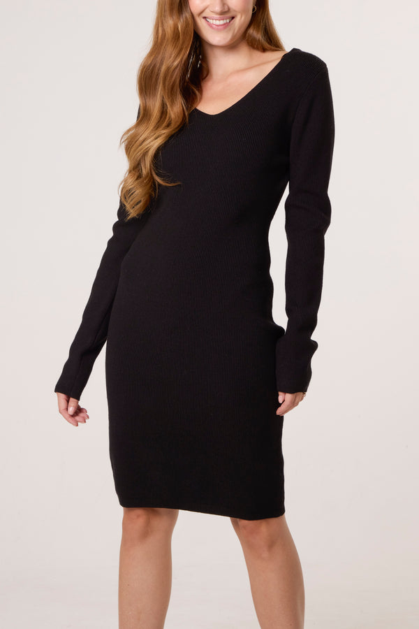 Qed London V-Neck & Bow Back Knit Dress