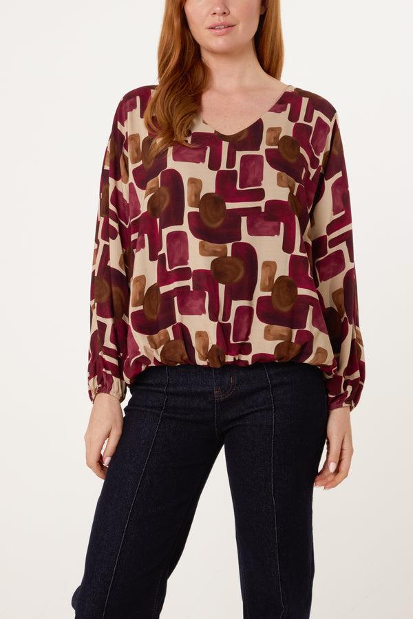 qed london V-Neck Bubble Hem Geometric Blouse