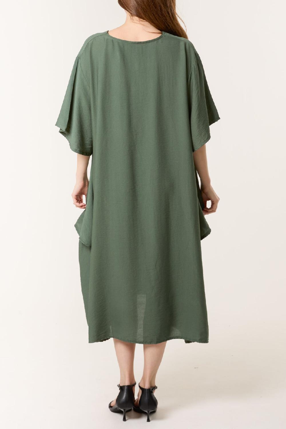 Qed London V-Neck Butterfly Button Midi Dress