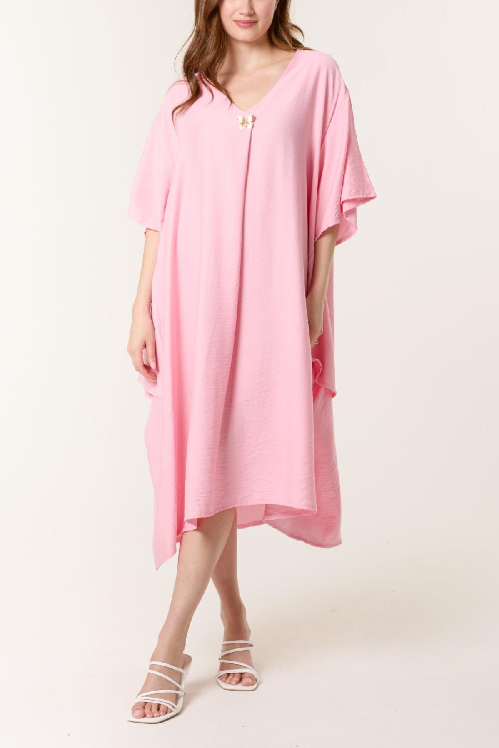 Qed London V-Neck Butterfly Button Midi Dress