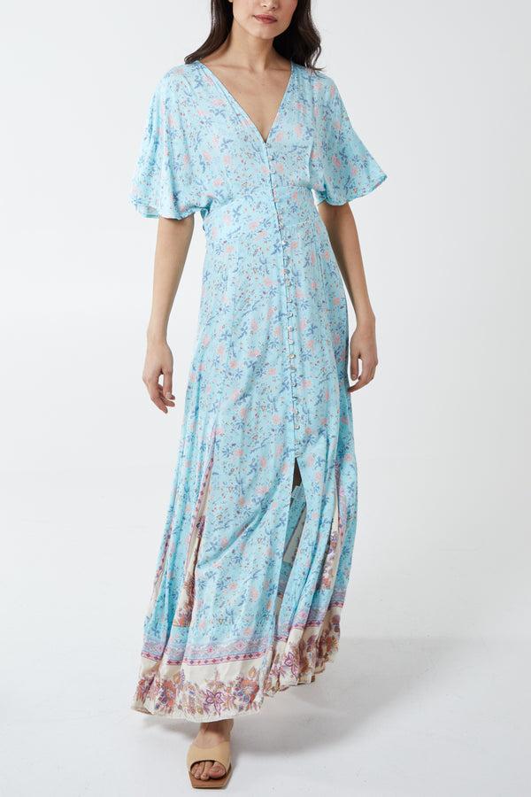 qed london V-Neck Button Down Maxi Dress