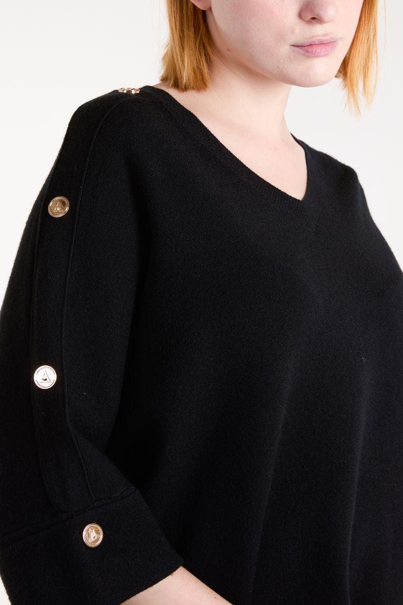 Qed London V Neck Button Sleeve Jumper