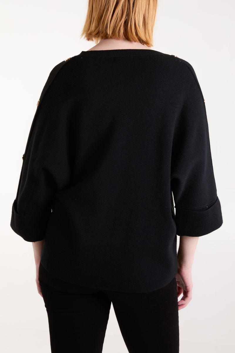 Qed London V Neck Button Sleeve Jumper