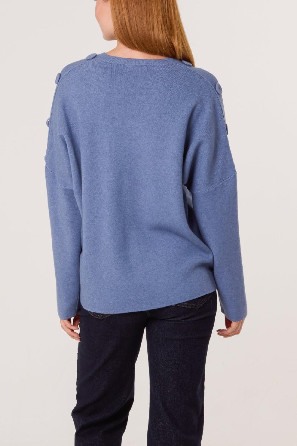 Qed London V-Neck Button Sleeve Knit Jumper