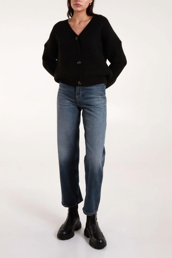 Qed London V-Neck Button Up Knit Cardigan