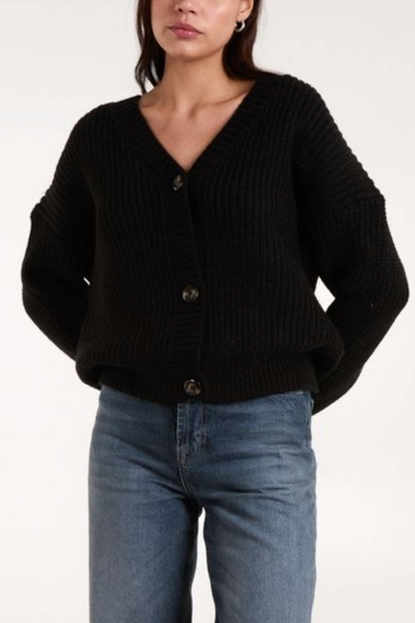 Qed London V-Neck Button Up Knit Cardigan