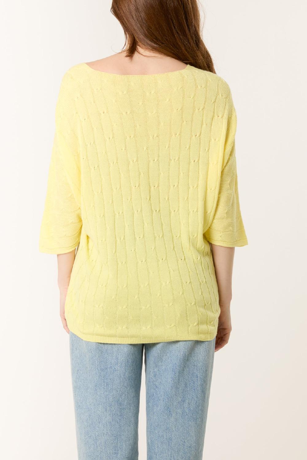 Qed London V-Neck Cable Knit 3/4 Sleeve Jumper