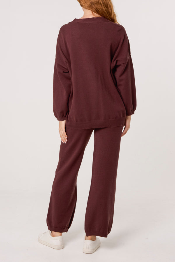 Qed London V-Neck Cardigan & Trousers Set