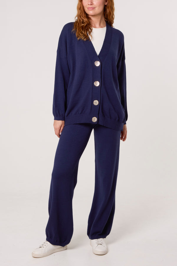qed london V-Neck Cardigan & Trousers Set