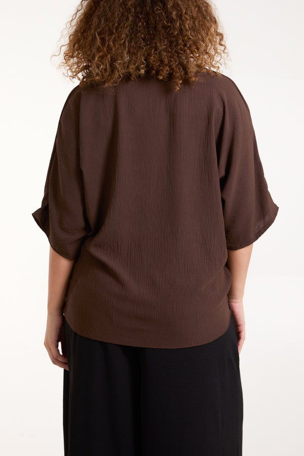 Qed London V-Neck Centre Front Tie Hem Blouse