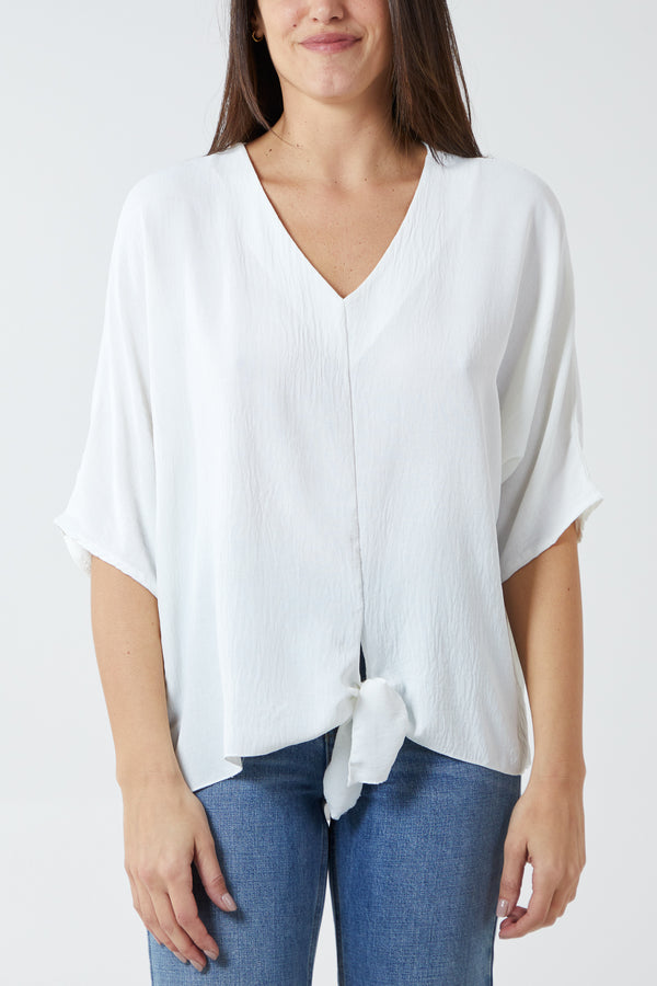 qed london V-Neck Centre Front Tie Hem Blouse