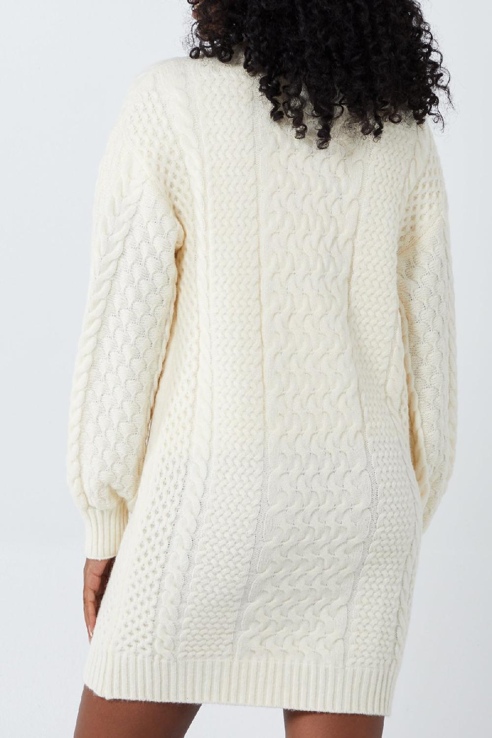 Qed London V-Neck Chunky Cable Knit Jumper Dress