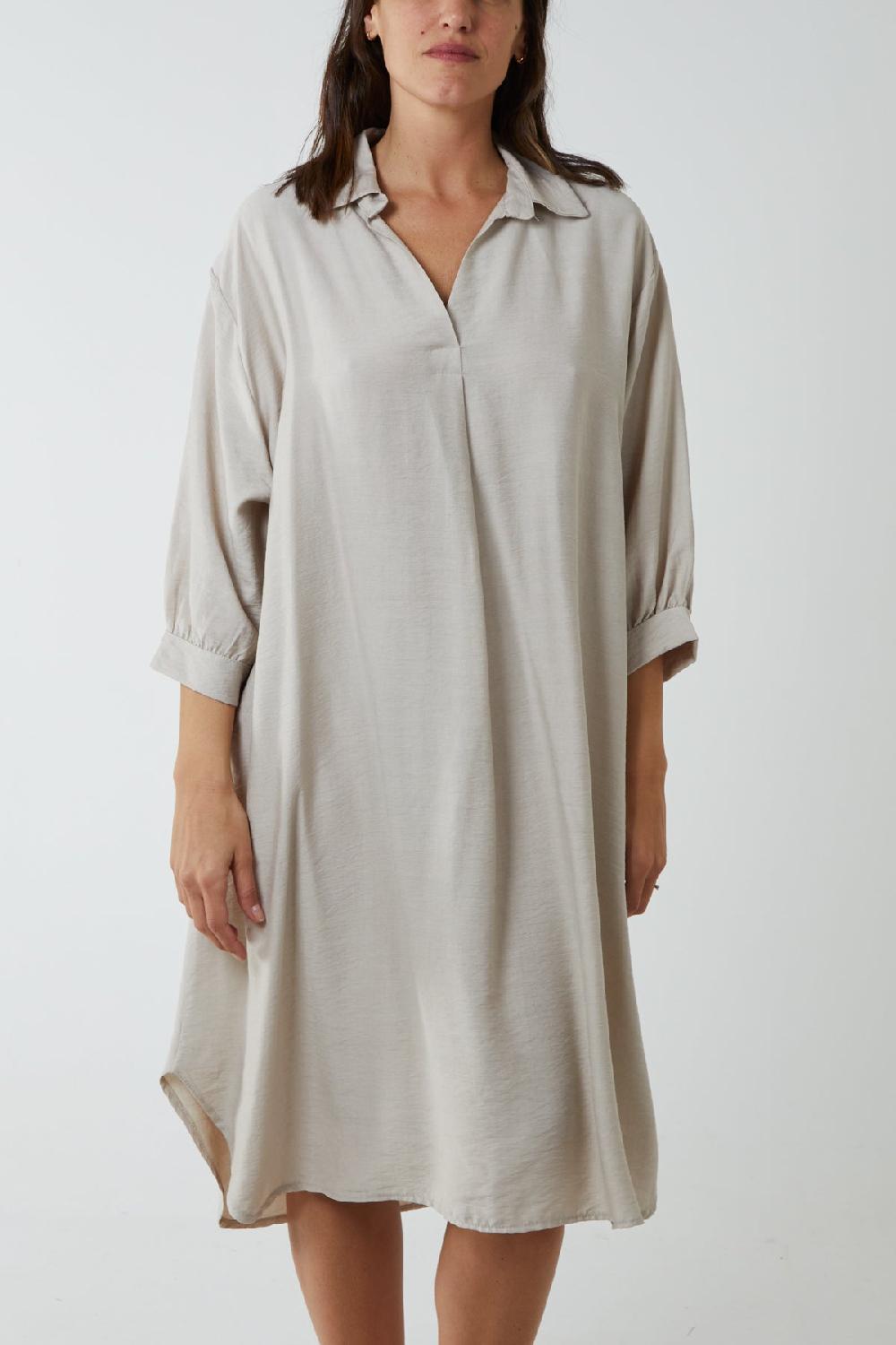 Qed London V-Neck Collared Midi Dress