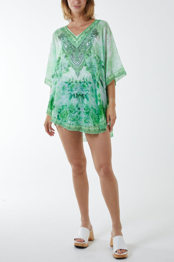 Qed London V-Neck Diamante Kimono Poncho