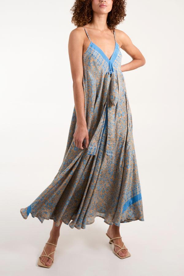 qed london V-Neck Draped Paisley Maxi Dress