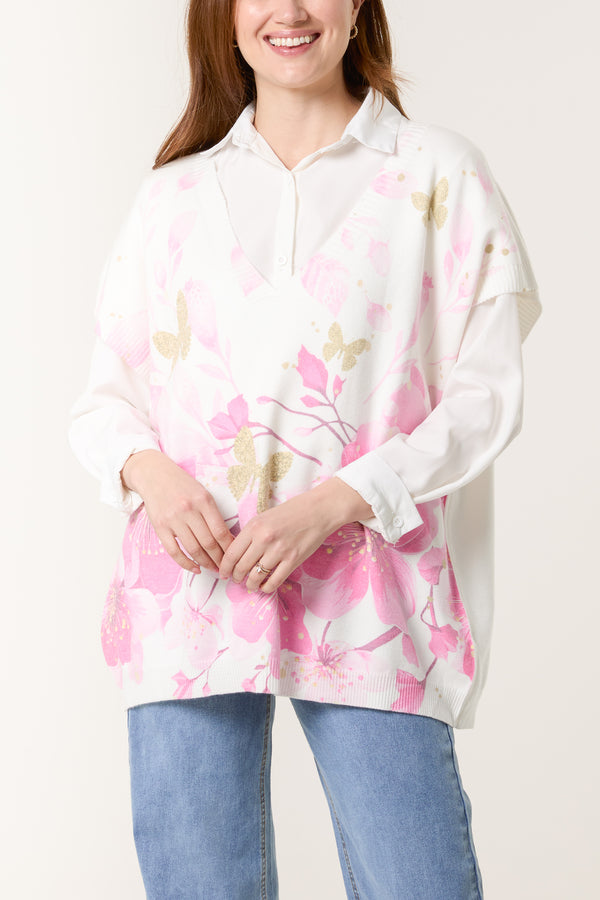 Qed London V-Neck Floral Knitted Vest