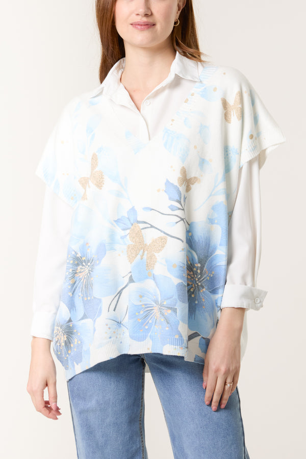 qed london V-Neck Floral Knitted Vest