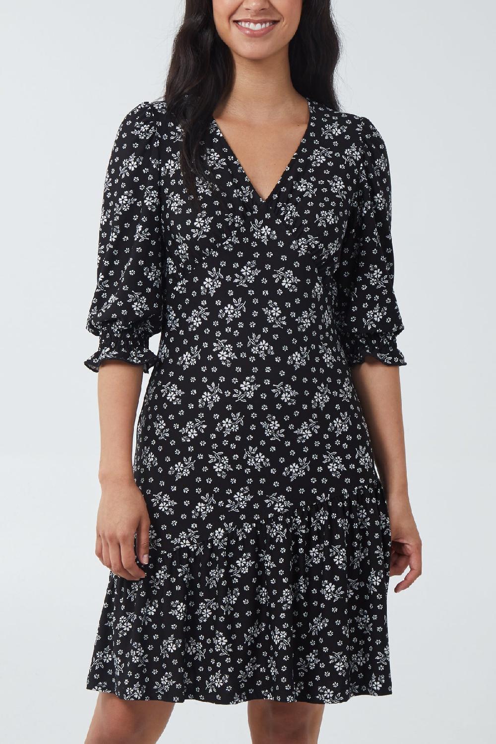 Qed London V Neck Frill Hem Tea Dress