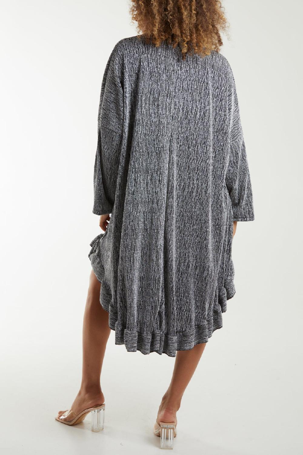 Qed London V-Neck Frilled Hem Lurex Glitter Dress