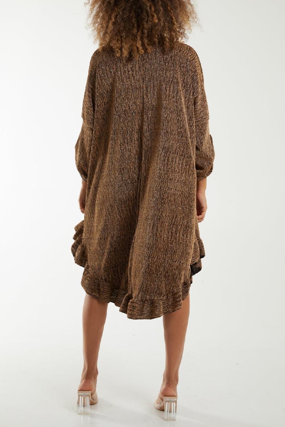 Qed London V-Neck Frilled Hem Lurex Glitter Dress