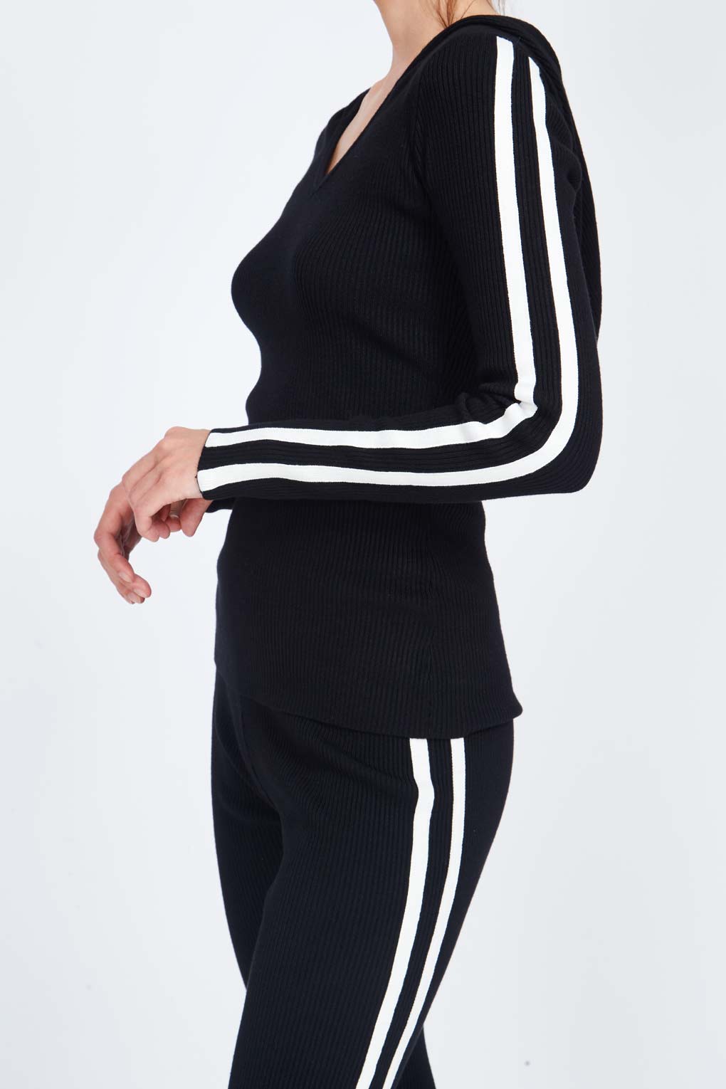 Qed London V-Neck Hoodie & Stripe Leggings Set