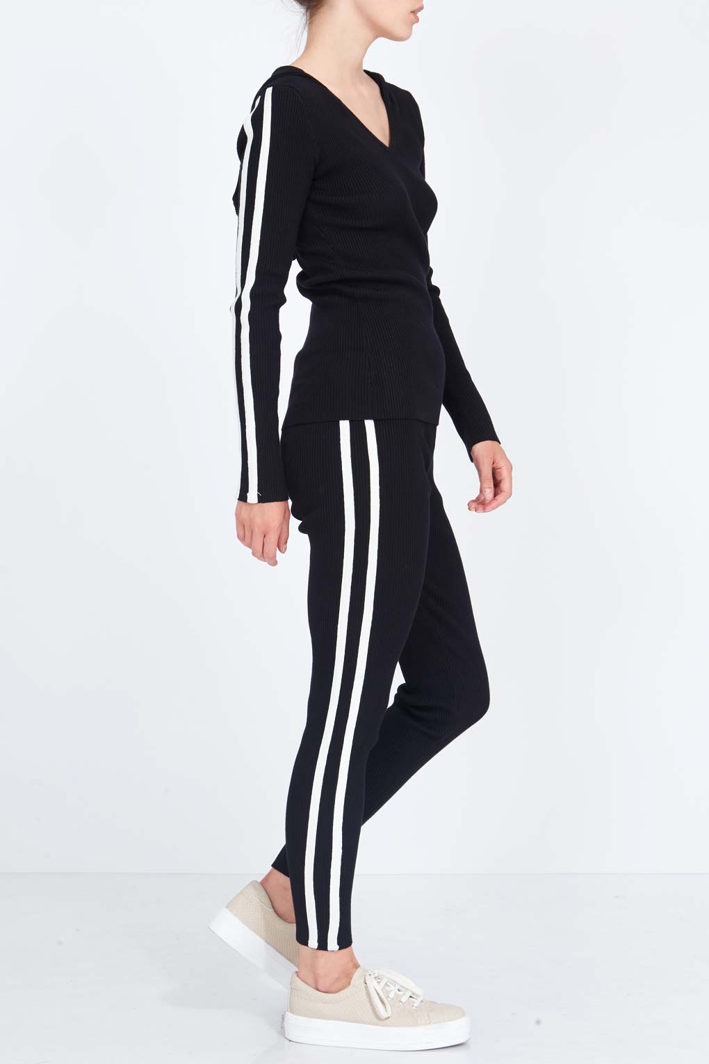 Qed London V-Neck Hoodie & Stripe Leggings Set
