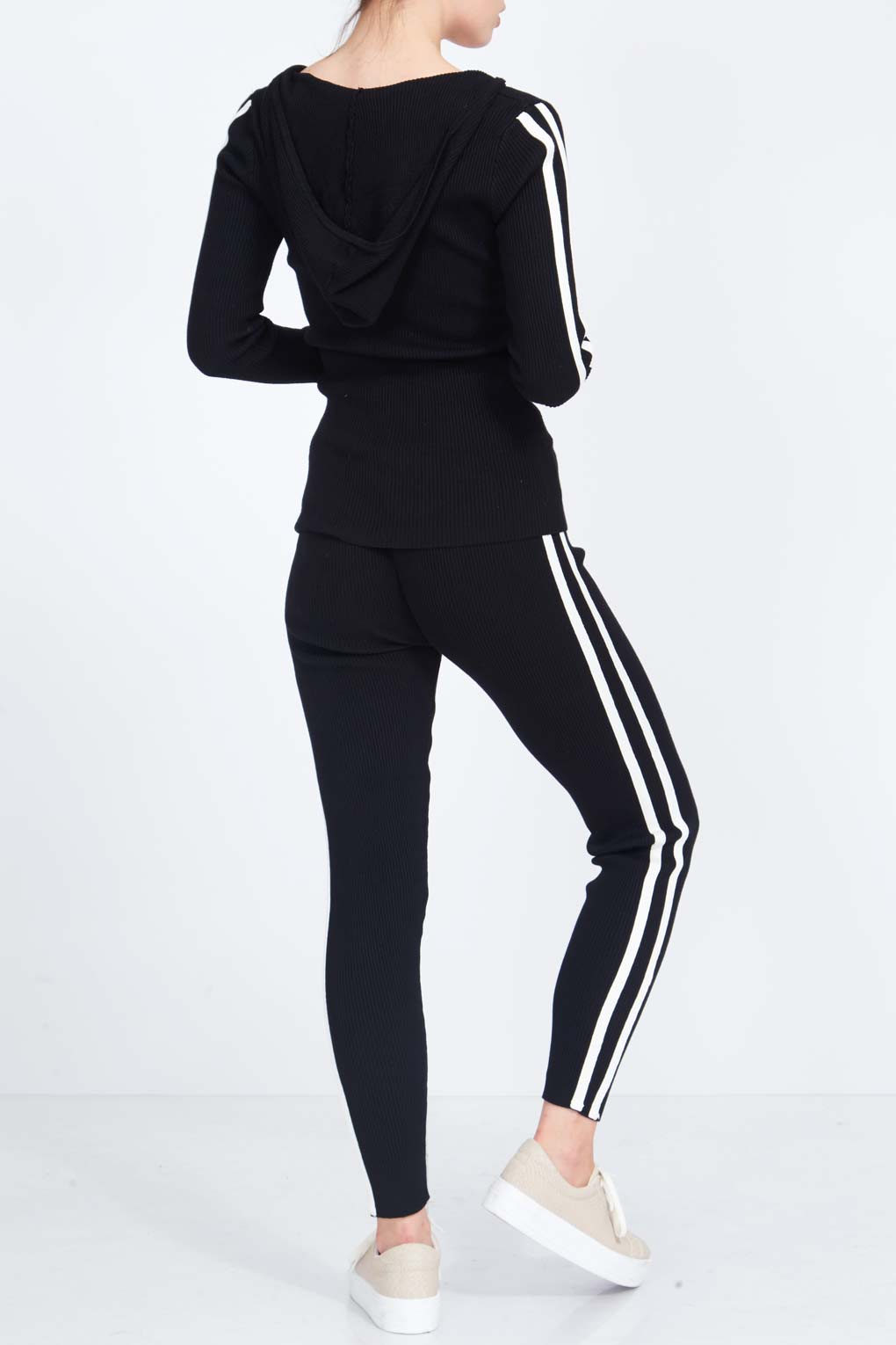 Qed London V-Neck Hoodie & Stripe Leggings Set