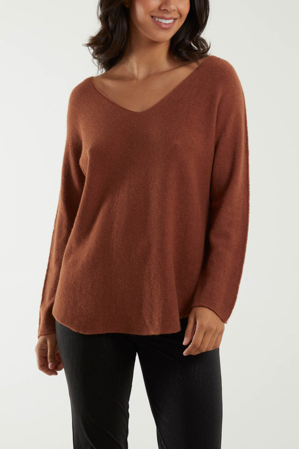 Qed London V Neck Jumper With Raw Edge
