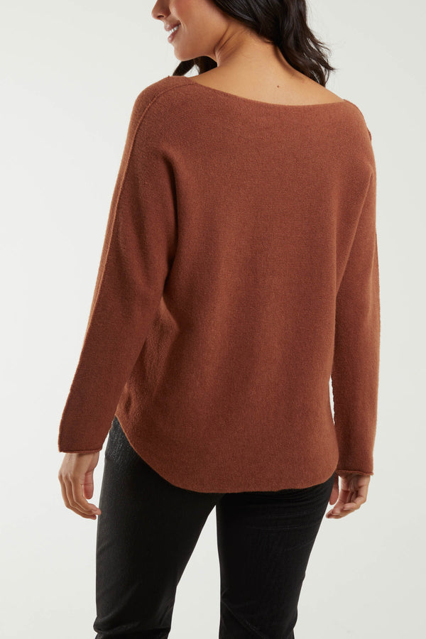 Qed London V Neck Jumper With Raw Edge