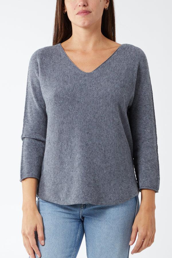Qed London V Neck Jumper With Raw Edge