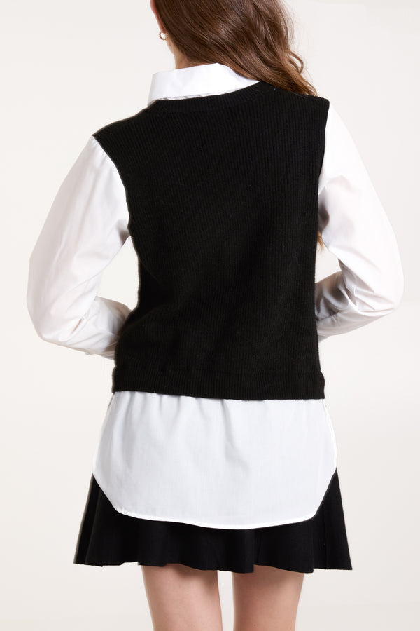 Qed London V-Neck Knit Vest W/ Undershirt