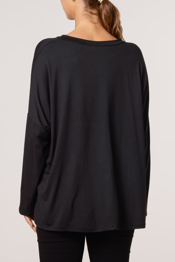 Qed London V-Neck Long Sleeve Basic T-Shirt