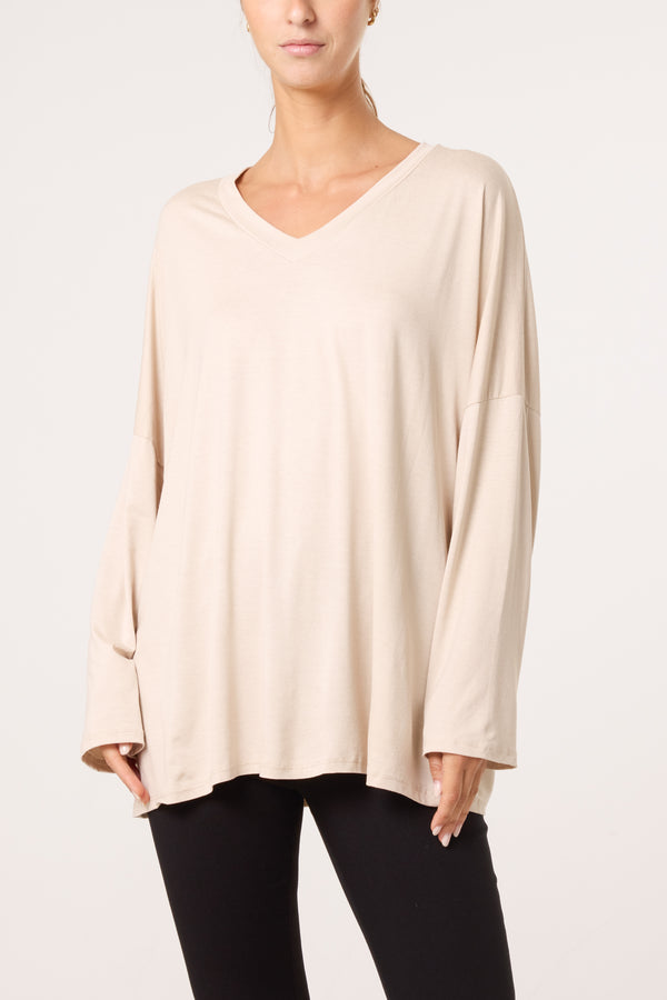 Qed London V-Neck Long Sleeve Basic T-Shirt